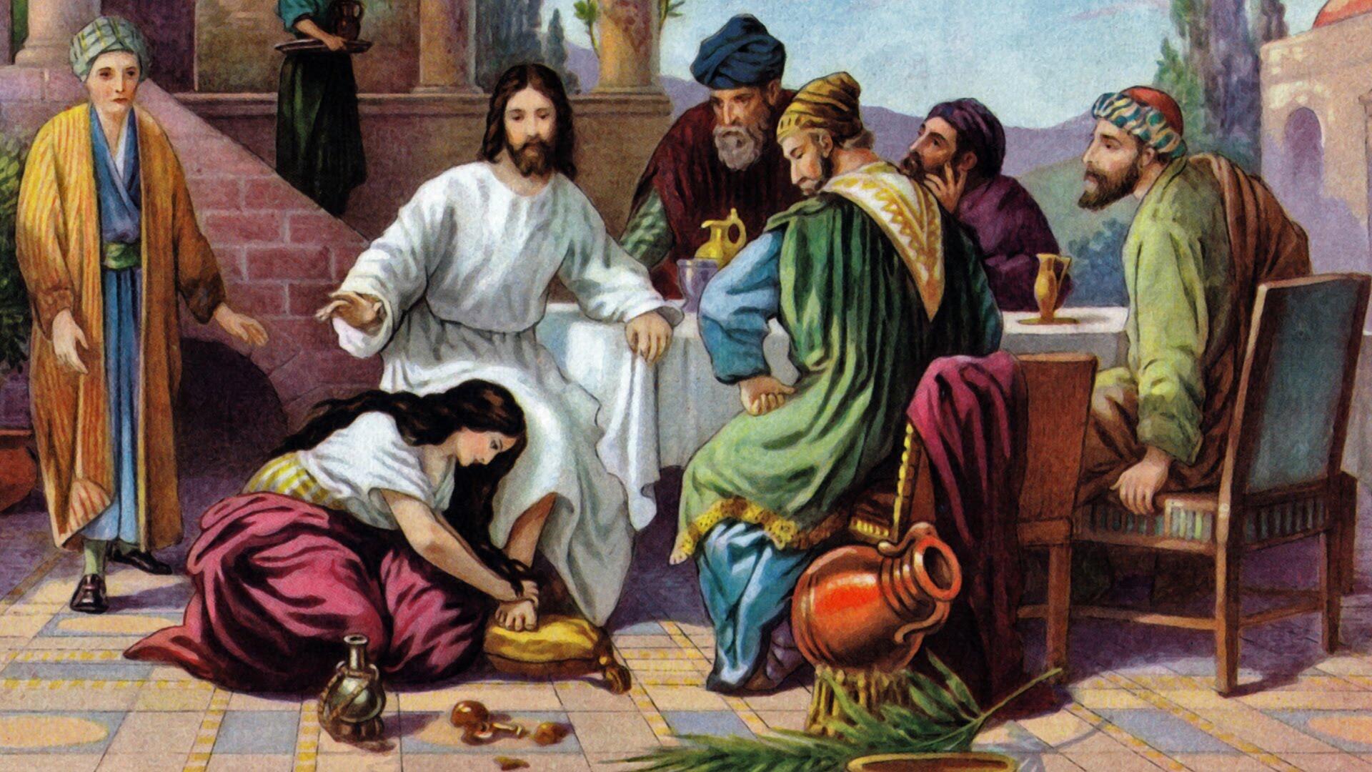 A sinful woman poured oil on the feet of Jesus A sinful woman poured oil on the feet of Jesus